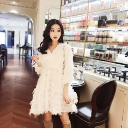 2019 корейский стиль с вышитыми белыми пляжное для отдыха платье Для женщин Летнее