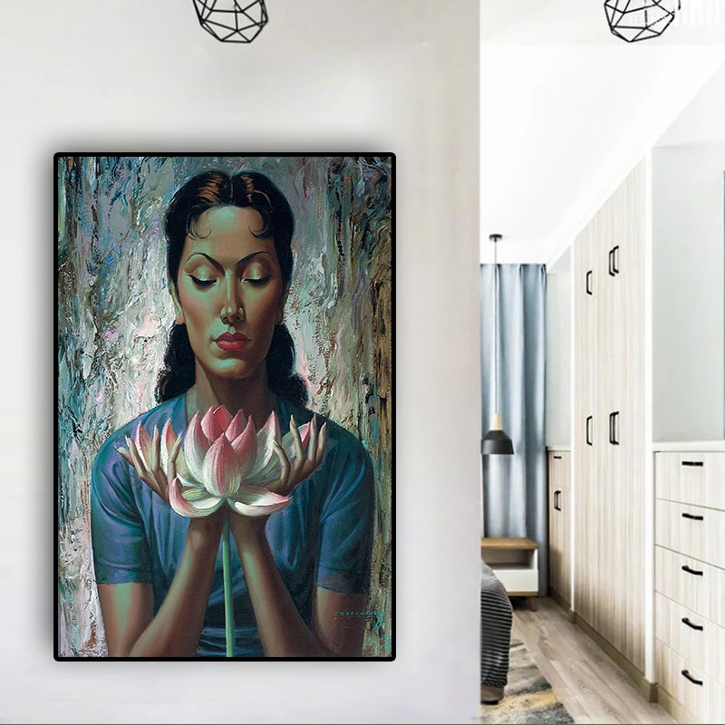 Портрет с водяной лилией картина маслом на холсте постеры и принты Владимира