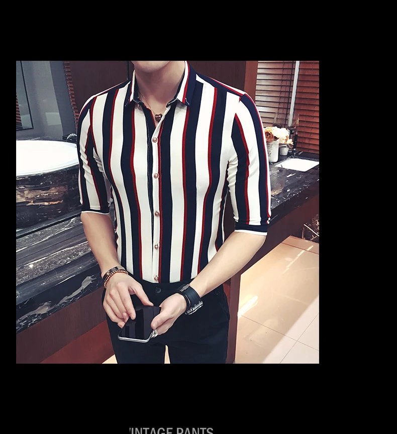 Мужская рубашка в полоску с коротким рукавом Летняя мода необычные Camisa Social Masculina большие размеры 5XL Красная белая полоса