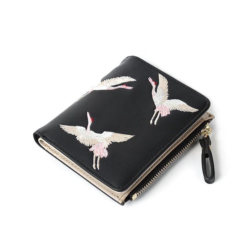 Mihaivina Модный женский маленький кошелек короткий Однотонный женский клатч Carteras Flamingo на молнии и застежке Женский кошелек для монет кошелек для карт подарок - Цвет: black