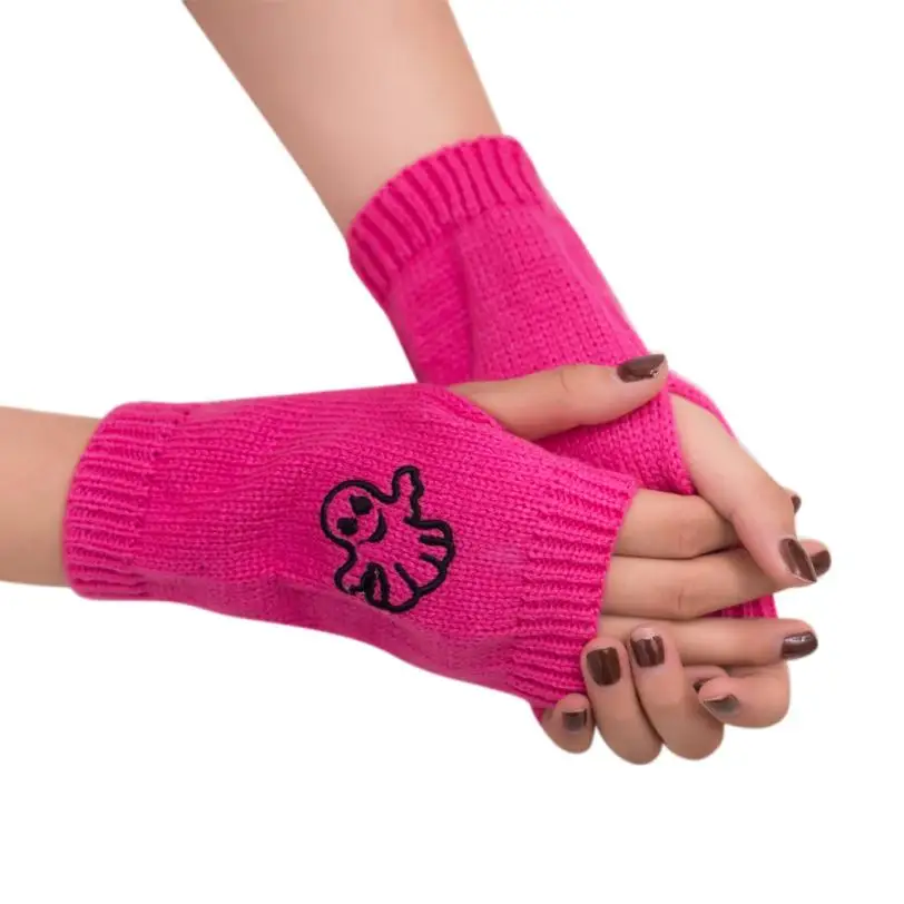 Hot Pink Для женщин Перчатки без пальцев для девочек трикотажные Arm теплые, без пальцев Зимние перчатки мягкие теплые варежки перчатки без пальцев мото-перчатки Luva - Цвет: Hot Pink