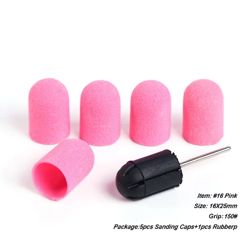 NO.16 Pink STZ, 5 шт. шлифовальных лент для ногтей, машинная ручка 150# шлифовальные колпачки с резиновым кофе, УФ-гель для удаления ногтей, сверла для ногтей, Маникюрный Инструмент#721 - Цвет: NO.16 Pink