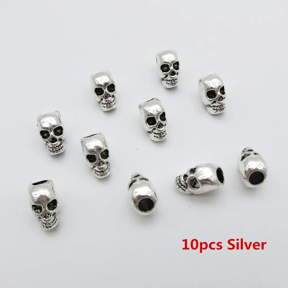 10pcs Silver 10 шт-20 шт маленький череп металлические волосы оплетка дреды бусины манжеты трубчатые кольца для укладки волос аксессуары - Цвет: 10pcs Silver