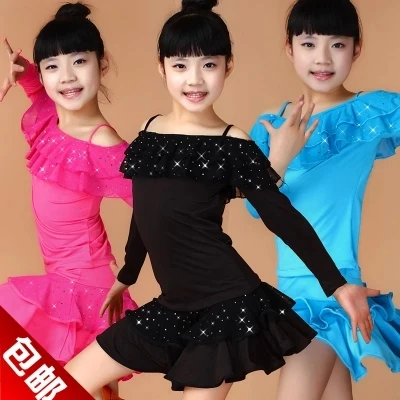 Детское платье для латиноамериканских танцев с длинными рукавами и блестками |