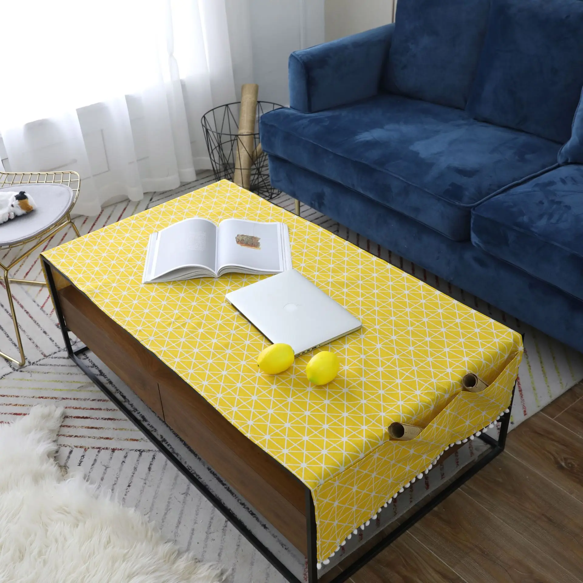 Yellow table Cloth Hairball Decor Coffee tablecover Tea cover microwave oven Cotton and linen Dustproof cloth home textile | Дом и сад