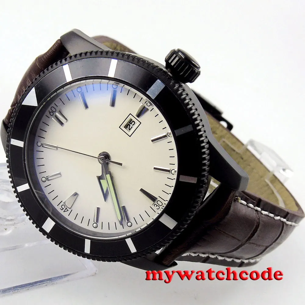 46 мм bliger белый циферблат PVD чехол раскладная застежка автоматические мужские