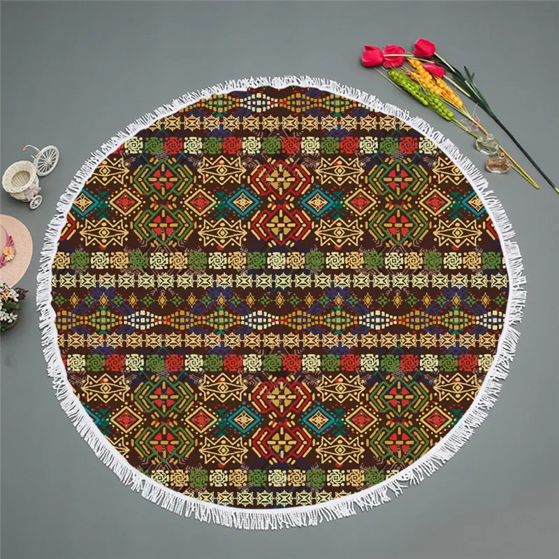 

Bohemia Geometric Print Round Beach Towel For Adult Colorful Soft Microfiber Shower Bath Towel Travel Blanket Swimming Cover