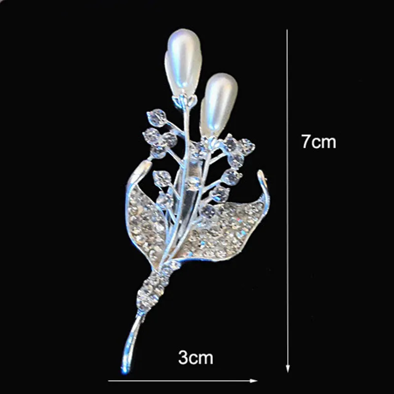 

Silver Plated Clear Crystal Pearl Flower Pin Brooch Elegant Wedding Jewelry Brooch