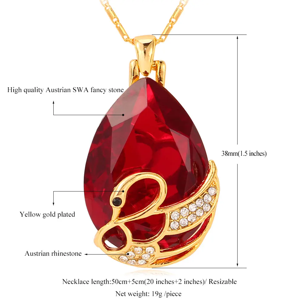 Kpop хрустальные ожерелья золотой цвет синий/красный камень горный хрусталь кулон