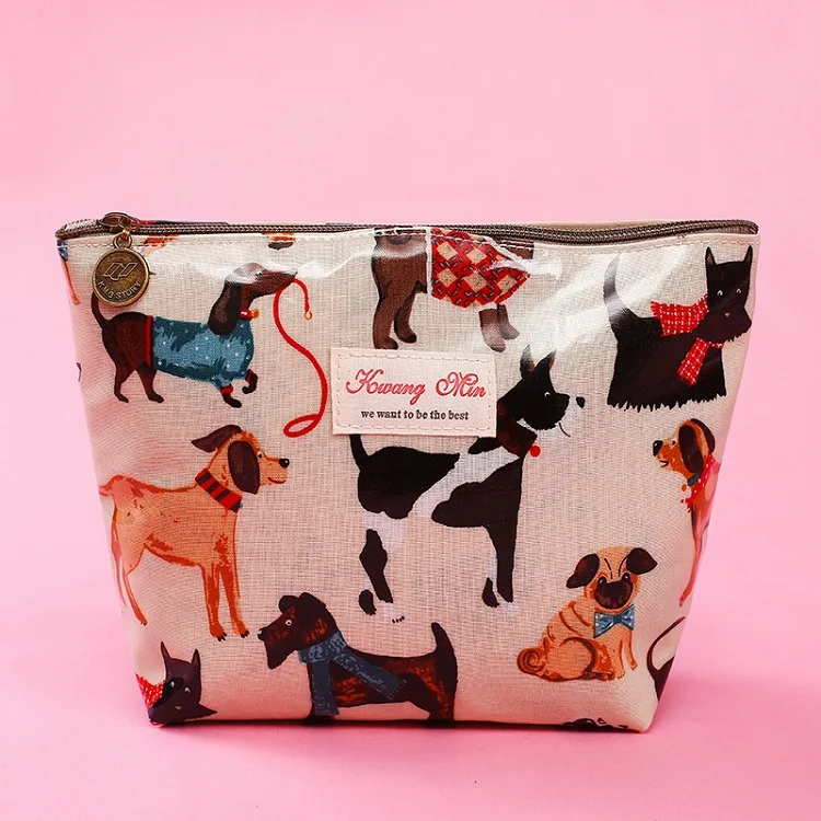 dog L Новинка, креативные сумки для макияжа с рисунком милой собаки и кошки, косметичка для путешествий, дамская сумка с карманами, Женская водонепроницаемая сумка для стирки - Цвет: dog L
