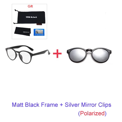1Frame 1 Silver Clip Два Oclock 5 в 1, магнитные солнцезащитные очки, женские, поляризационные, на застежке, очки для мужчин, Круглые, по рецепту, оптические очки для близорукости, оправы A2205 - Цвет линз: 1Frame 1 Silver Clip