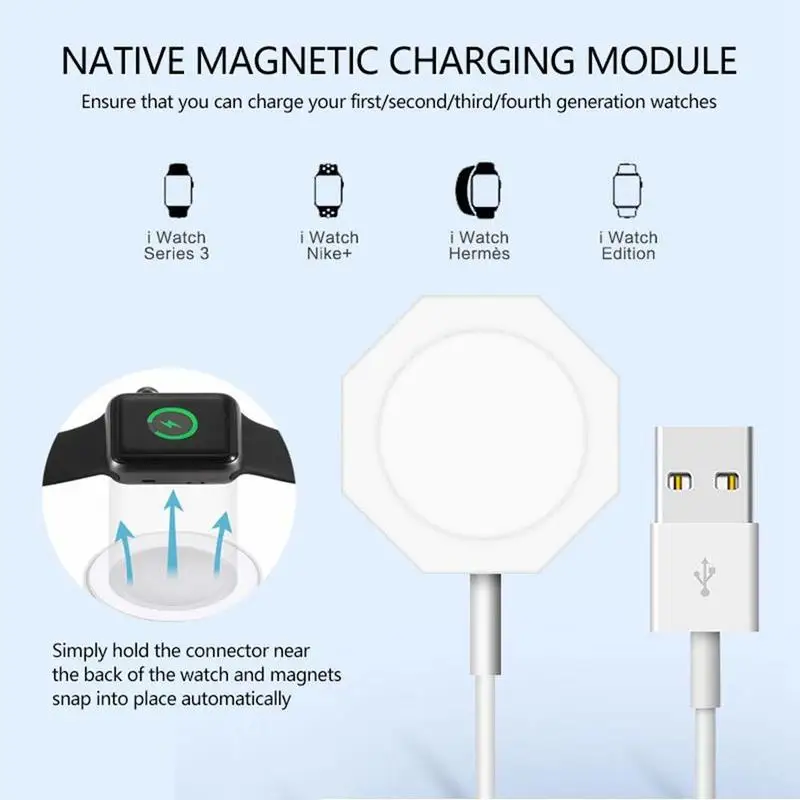 Быстрое портативное беспроводное зарядное устройство Qi для iWatch серии 1/2/3 USB