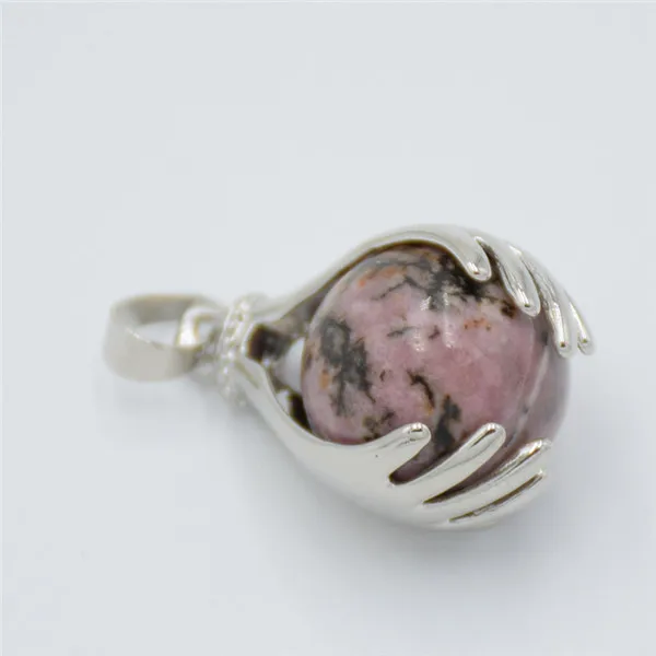 Line Rhodonite Натуральные аметисты горный Кристальный кулон ручной работы круглый шар бисера ожерелья подвески Йога Исцеление чакры в рейки для женщин мужчин ювелирные изделия - Окраска металла: Line Rhodonite