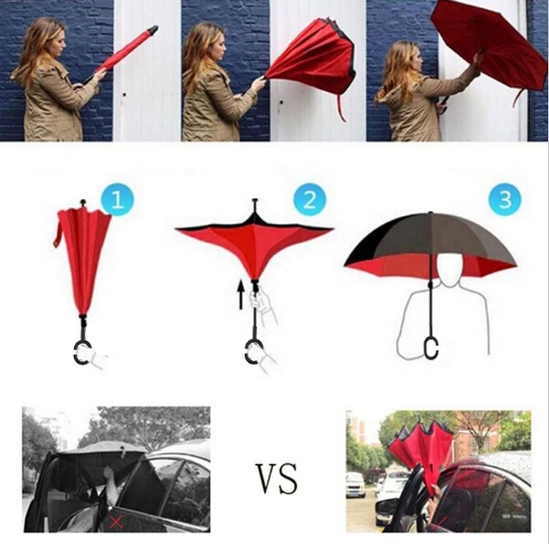 C shape freehand Handle rainproof Reverse Umbrella man Double umbrella cloth windproof shade upside down rain woman | Дом и сад