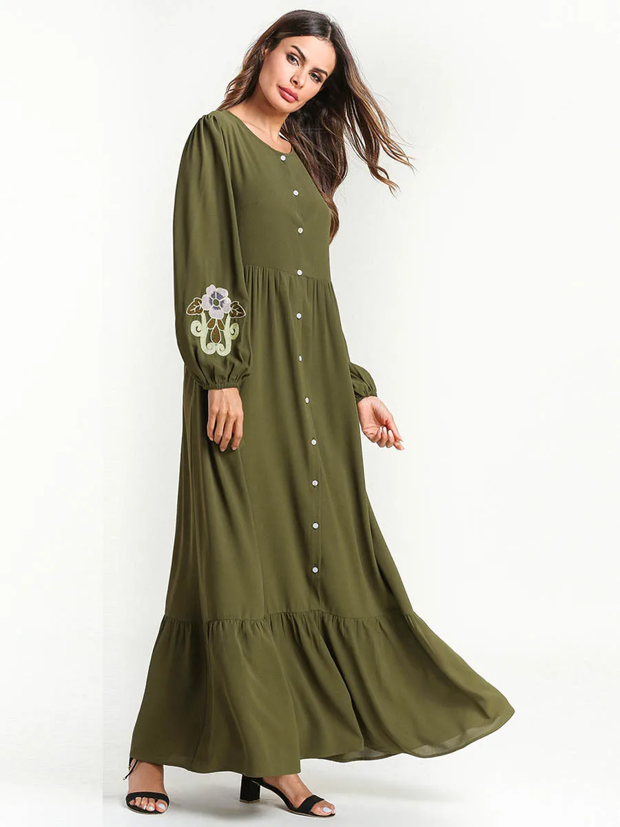 WEPBEL мусульманское платье большого размера Длинные рукава пуговицы в один ряд