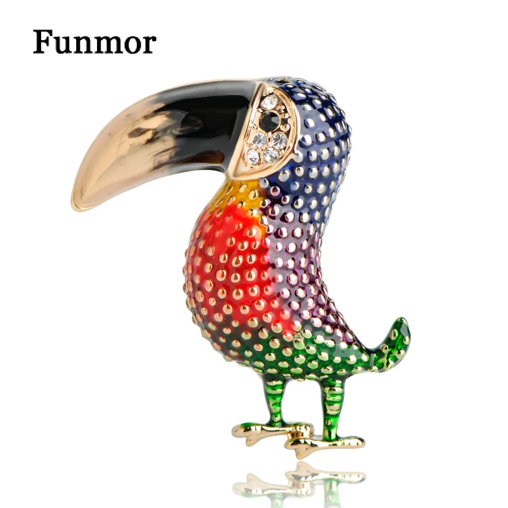 Красочные эмалевые Броши Funmor в форме тукана с Дятлом Корсажная брошь золотого