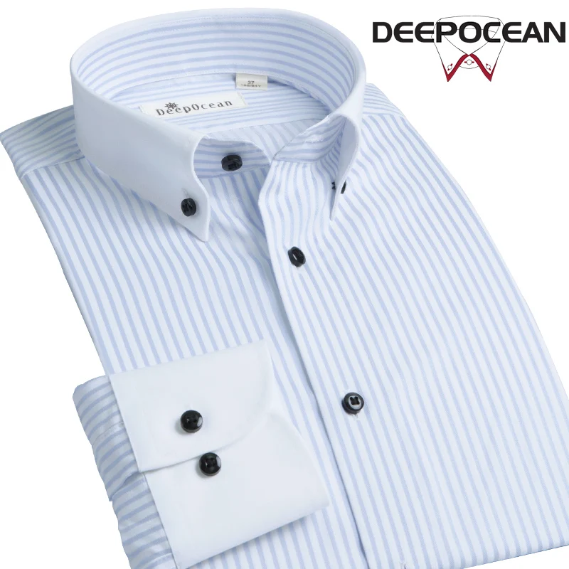 Deepocean Мужская рубашка с длинным рукавом Модная хлопковая мужская одежда размера