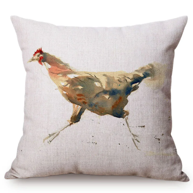 Нордические сельские птицы Картина петуха арт нитка для украшения дома наволочка маленькая курица, петух полотно хлопчатобумажное покрытие для подушки