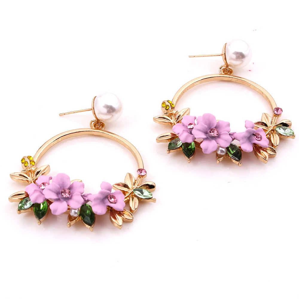 Korean version of the new color lace wild alloy mosaic imitation pearl earrings E2971 | Украшения и аксессуары