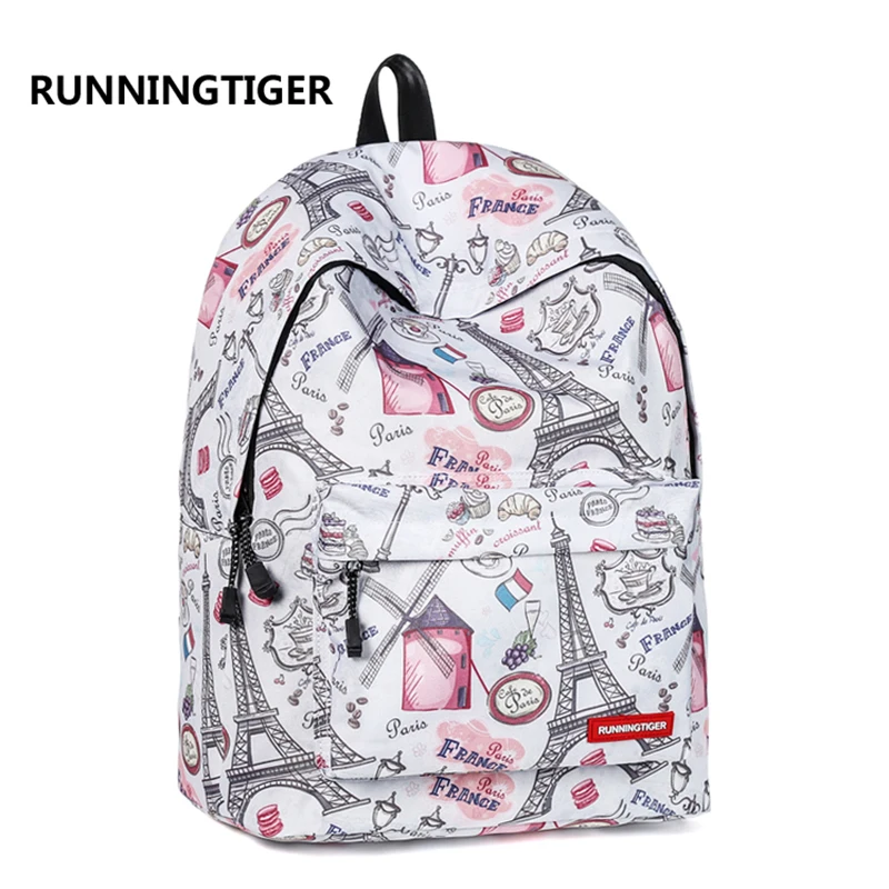Женский рюкзак RUNNINGTIGER с принтом Эйфелевой башни повседневный школьный для