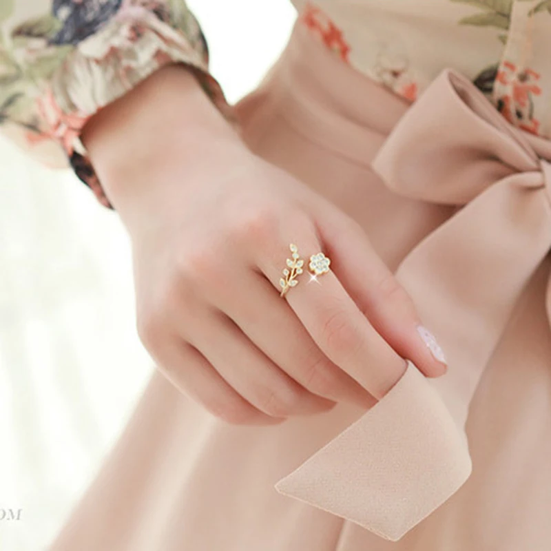 Горячая Мода Золото и серебро цвет витой листья желаемые кольца Цветы на подарок