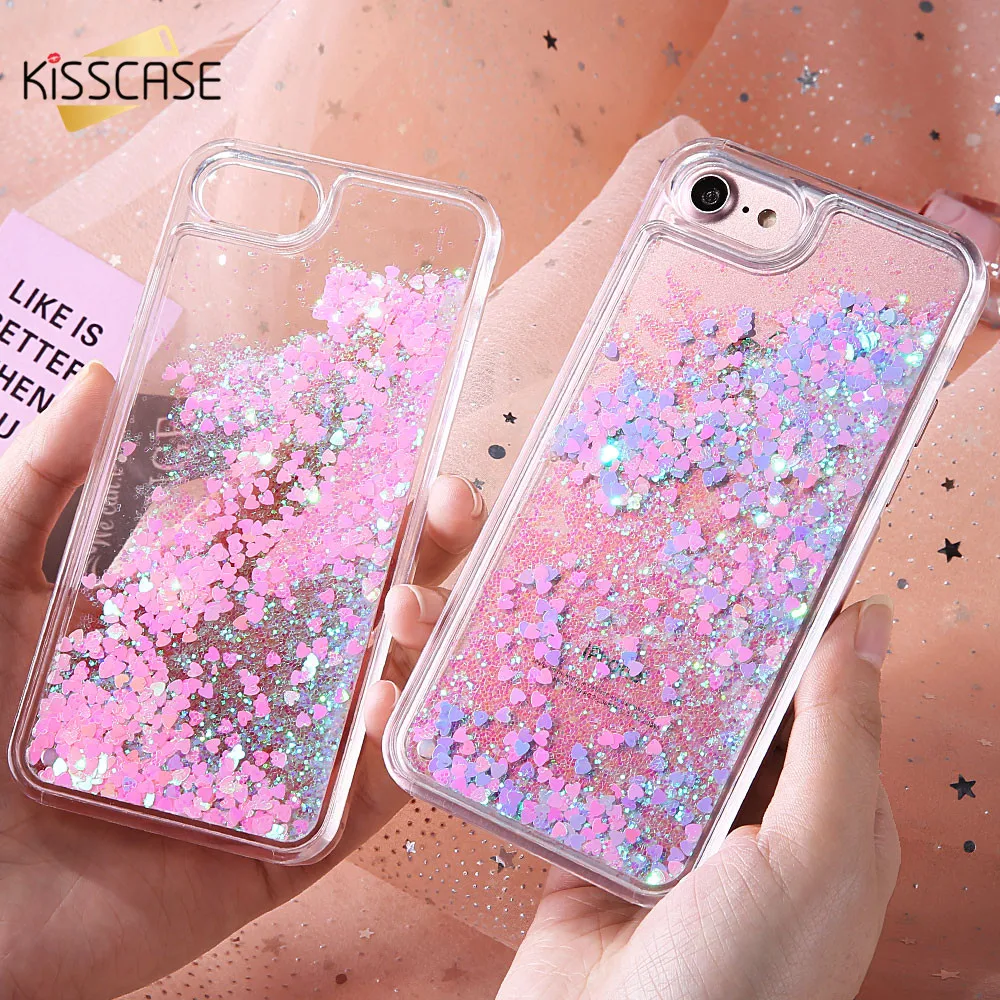 Sexy Kisscase Роскошный Блеск сердца зыбучие пески Защитная крышка для iPhone 7 6 S 8 Plus 5 5C