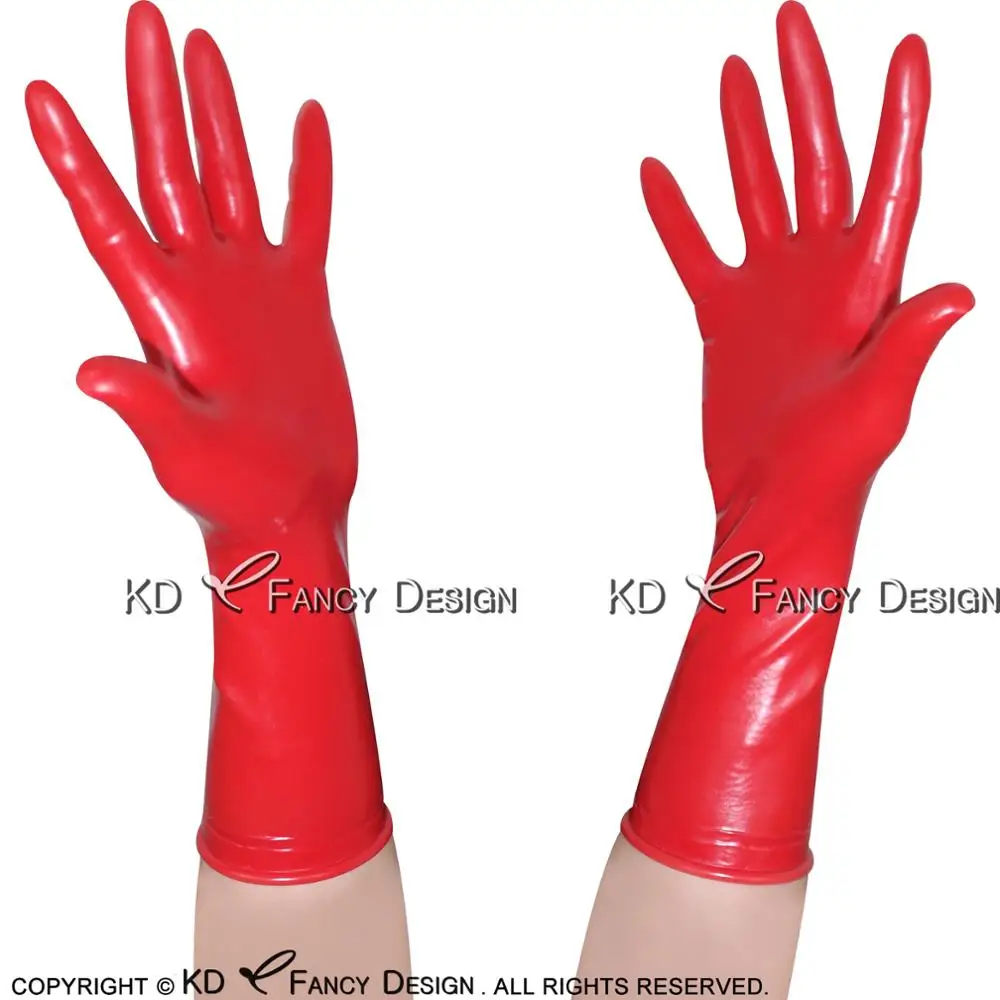 Красные сексуальные короткие латексные перчатки с рулонным подолом резиновые