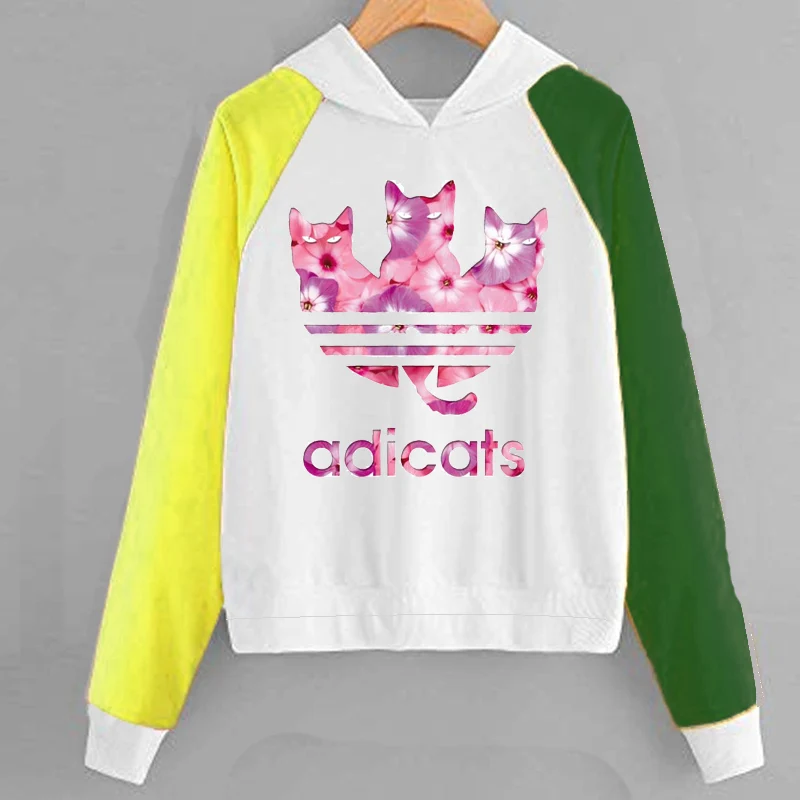 Новые модные женские туфли adicats толстовки с капюшоном и принтом kawaii harajuku женские с капюшоном и длинными рукавами Повседневное забавные без рукавов с принтом кошки, свитшоты в стиле пэчворк