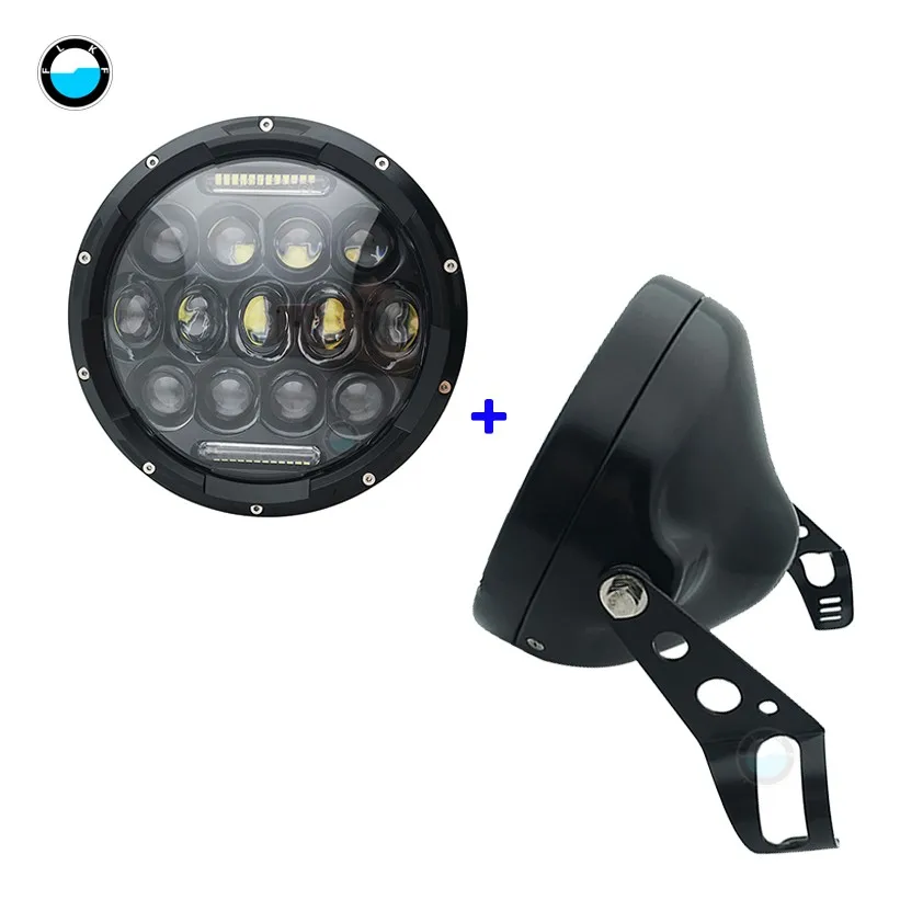 75W black set 7 дюймов 60 Вт точка SAE E9 мотоцикл фары с углом глаз светодиодные фары 7 дюймов корпус ведро отделка кольцо - Цвет: 75W black set