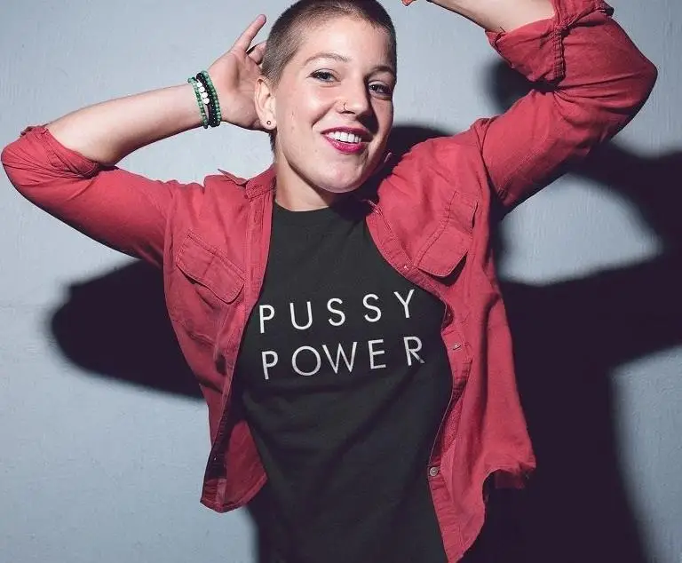 PUSSY POWER с буквенным принтом Футболка хлопок свободный покрой смешные футболки для