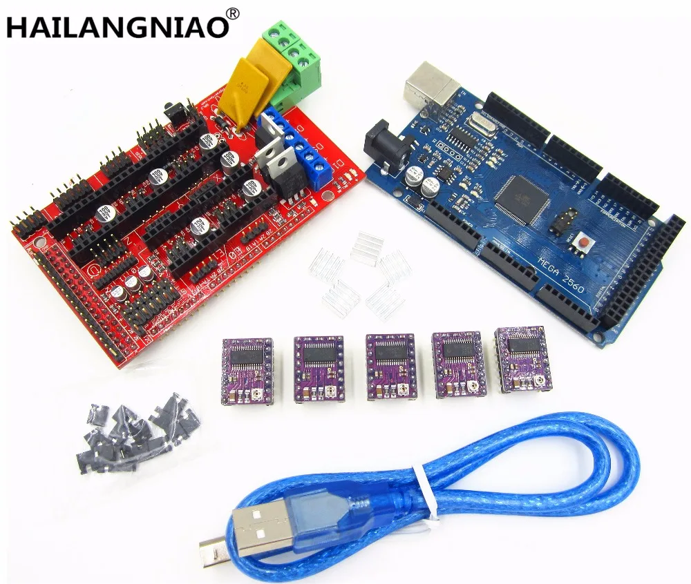 1 шт. панель управления для 3D принтера Mega 2560 R3 + RAMPS 4 5 DRV8825 переносной привод