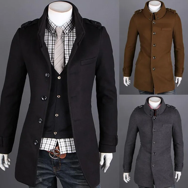 ZOGAA English style Wool Winter Men Coat Slim fit Overcoat men Double Stand Collar Fashion clothes Long male Trench coat | Мужская