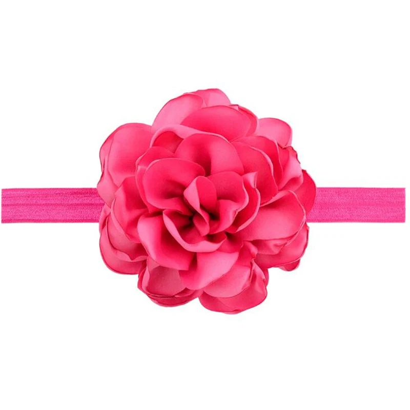 Rose Милая эластичная повязка на голову с большим цветком для маленьких девочек; изысканные мягкие однотонные аксессуары для волос для новорожденных; головные уборы - Цвет: Rose
