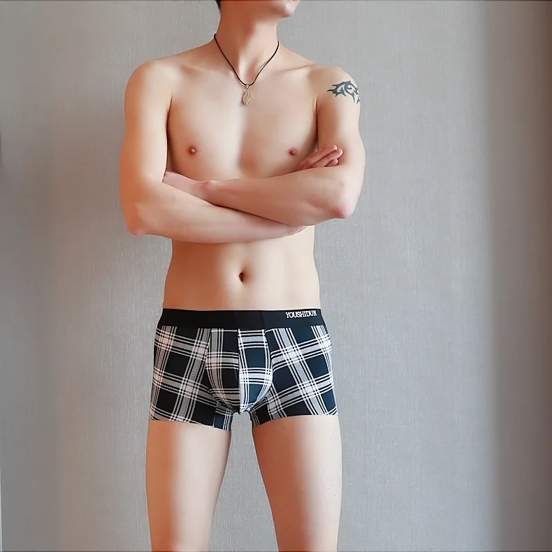 plaid black EXILIENS, новинка, боксеры, мужское нижнее белье, шелковые мужские боксеры, мужские боксеры, Bokserki Meskie Calzoncillo Cueca Masculina, боксеры, шорты, размер M-3XL, 0416 - Цвет: plaid black