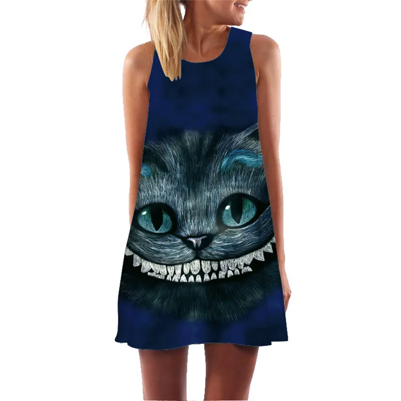 Женское летнее платье с котом 2018 женское Повседневное без рукавов