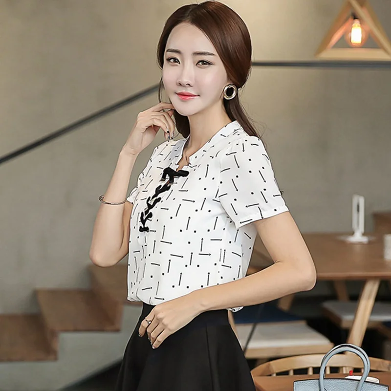 Summer Fashion Women Chiffon Shirts Sexy V Neck Tops Female Striped Bandage Blouse Casual Short Sleeve Blouses Camisas Femininas |
