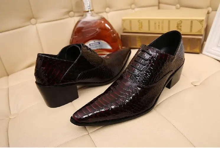 Мужские туфли из натуральной кожи с острым носком на высоком каблуке|Туфли| |