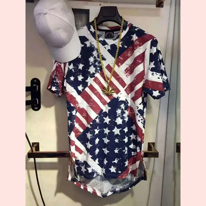 HZIJUE bieber style, флаг США, хип-хоп футболка, модная, крутая, с дырками, золотая, с боковой молнией, мужские футболки, одежда
