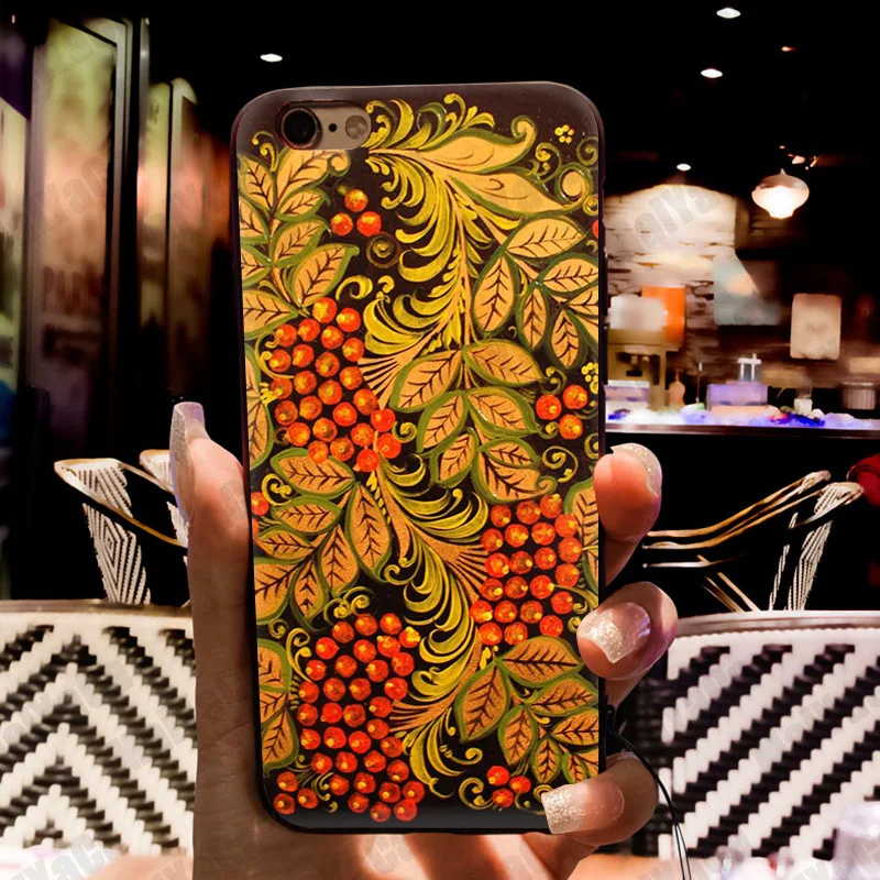 Хохлома русский цветок дизайн чехла для телефона iphone 11 12 Pro XR XS Max 8 7 6 6S Plus X 5 5S