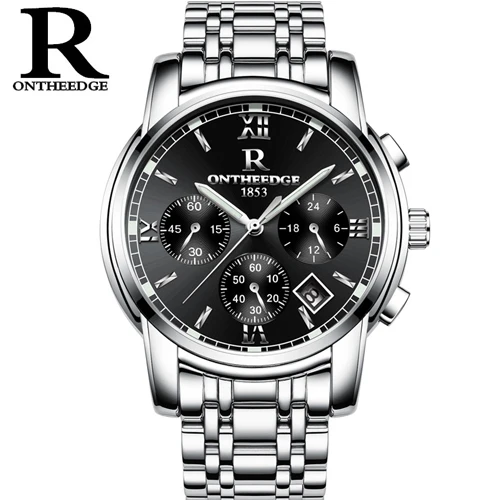 silver ONTHEEDGE, модные мужские часы, Роскошные, золотые, полностью из нержавеющей стали, мужские деловые часы, кварцевые, мужские часы, хронограф, reloj hombre - Цвет: silver