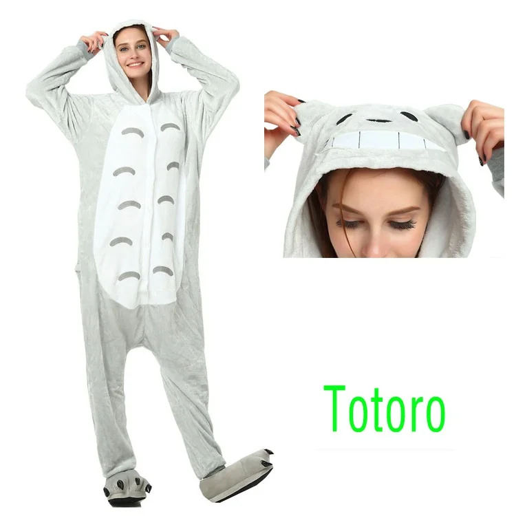 Totoro Кигуруми, зимняя Пижама с единорогом, Ститч, пижама с животными, комбинезон для женщин, мужчин, унисекс, для взрослых, фланелевая ночная рубашка, комплекты домашней одежды - Цвет: Totoro