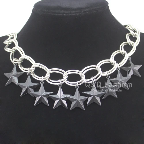 Ожерелье-чокер черное посеребренное с двумя цепочками и звездами | Украшения