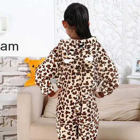 Onesie/Детские пижамы кигуруми с единорогом; Пижама с рисунком панды, единорога, стежка; Фланелевая Пижама для мальчиков и девочек; забавные пижамы с капюшоном для косплея - Цвет: Leopard