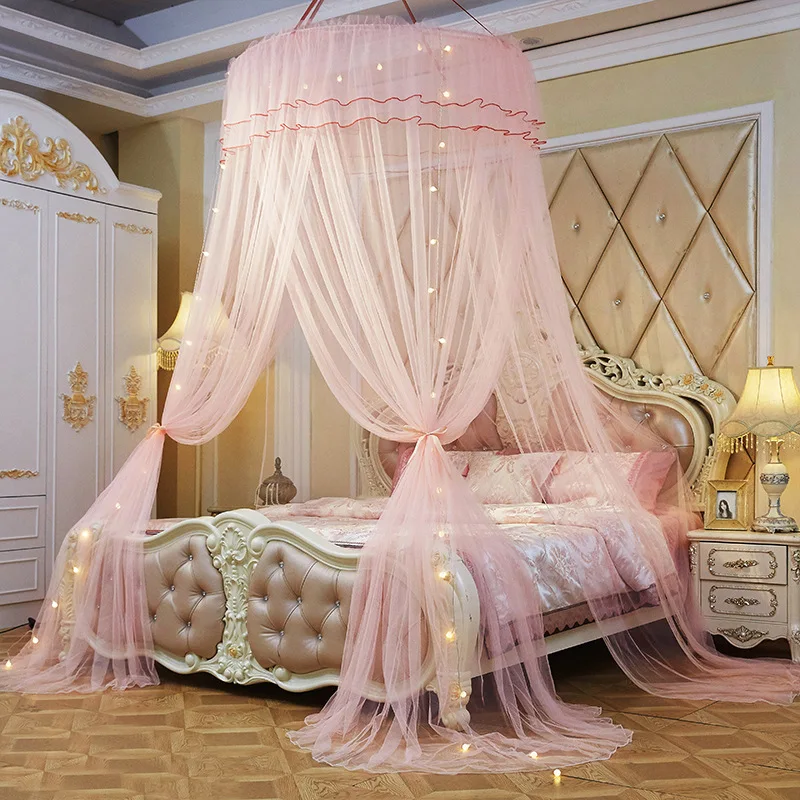 light pink Домашние большие элегантные москитные сетки для лета, подвесные детские постельные принадлежности, Круглый купол, кровать, навес, занавеска, кровать, палатка, ночник, светильник - Цвет: light pink