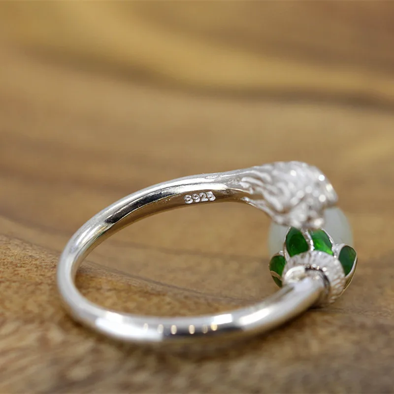 Женское кольцо из серебра 100% пробы с натуральным белым нефритом|ring for|rings for womenrings