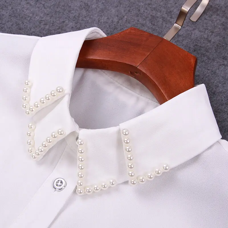 Новинка 2017 модный двухъярусный шифоновый воротник с жемчугом съемный накладной