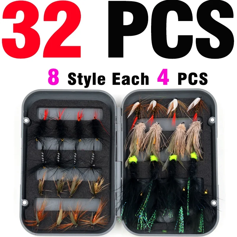 32Pcs in Box MNFT 32 шт/коробка черный коричневый сухие Мухи нахлыстом приманка шерстяная буггер стример форель Нимфа блесны на карпа искусственная приманка для рыб - Цвет: 32Pcs in Box