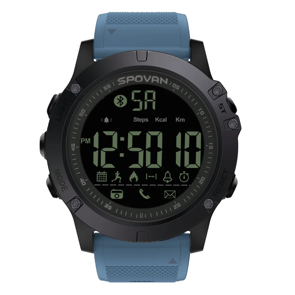 Blue Model 1 SPOVAN, умные уличные мужские часы, Bluetooth, спортивные, светодиодный, цифровые часы, 50 м, водонепроницаемые, с секундомером, мужские наручные часы, Relogio Feminino - Цвет: Blue Model 1