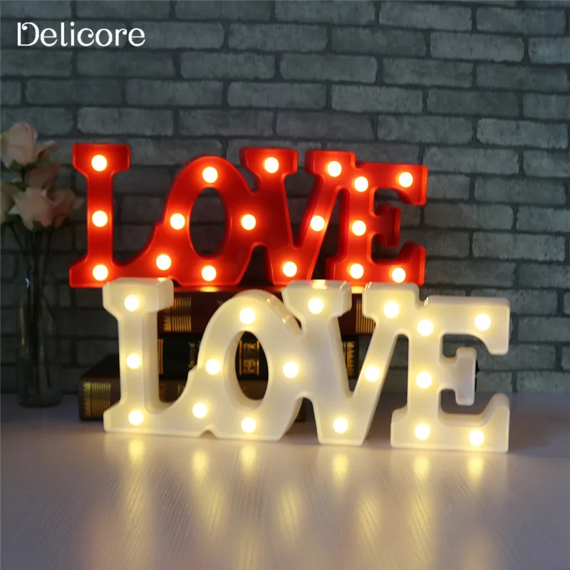 DELICORE LED Night Light Sign 3D LOVE Marquee USB And Battery Operated Luminaria Desk Lamp For Lover's Gift Wedding Decor M128 | Лампы и