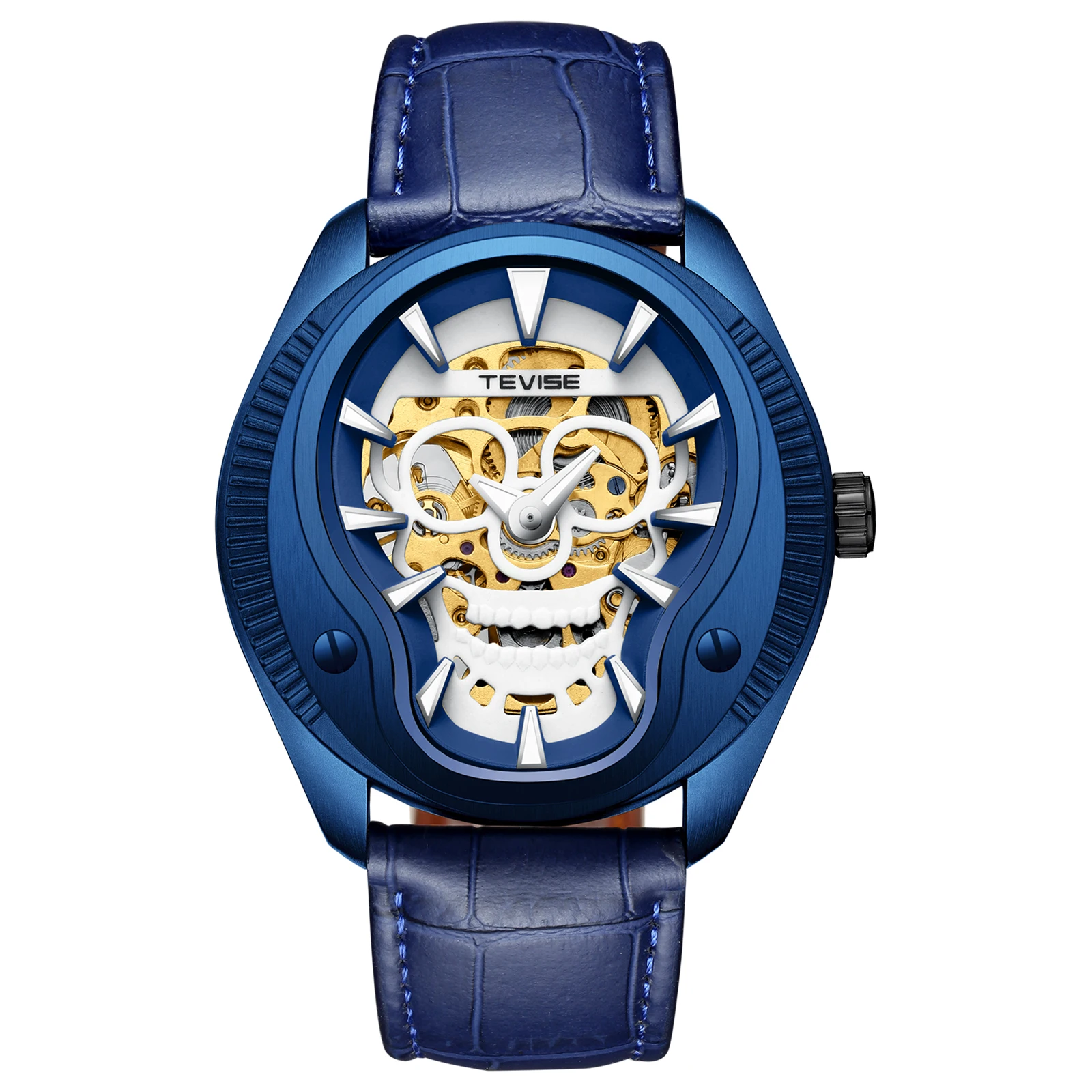 

Top Brand Full Steel & Leather Mechanical Golden Skull Sculpture Waterproof Male Wristwatch Relogio Automatico Masculino